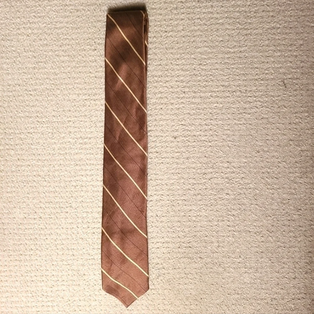 GUCCI CONTEMPO VINTAGE BROWN STRIPED DESIGNER MENS SKINNY SILK TIE - Picture 2 of 5